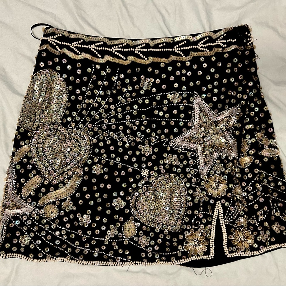 Black and Silver Sequin Embellished Mini Skirt